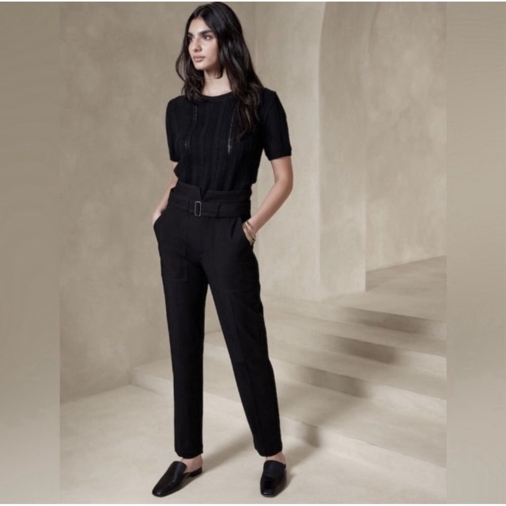 Banana Republic Women's Refined Utility Pants 0 Petite Black High Rise (No Belt)